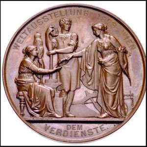 Kolajna za zasluge (Verdienstmedaillien) u grupi II : ratarstvo, vinogradarstvo i voćarstvo, vrtlarstvo i šumarstvo koju Dragutin Stražimir dobiva 1873. godine na velikoj svjetskoj izložbi u Beču