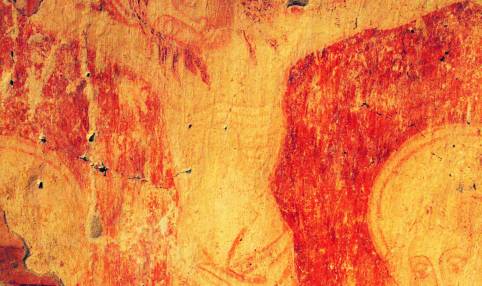 Dio oslika s prikazom raspetog Krista i velikaša koji kleči, zidna slika u lađi, 14. - 15. st